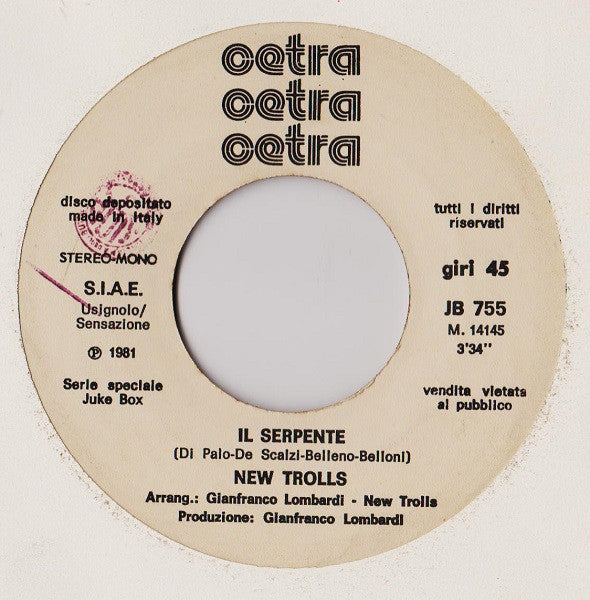 New Trolls / Eugenio Finardi : Il Serpente / Valeria Come Stai? (7", Jukebox)