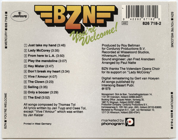 BZN : You're Welcome! (CD, Album, RE)
