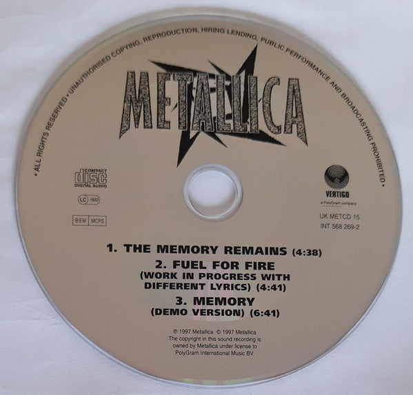 Metallica : The Memory Remains (CD, Single, #1)