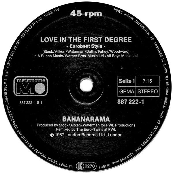 Bananarama : Love In The First Degree (12", Maxi)