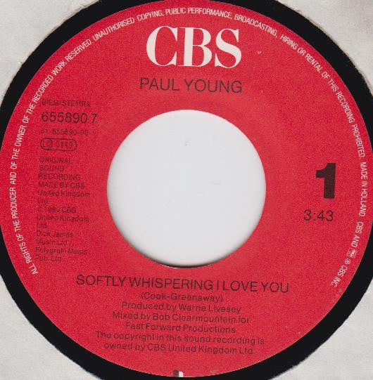 Paul Young : Softly Whispering I Love You (7", Single)