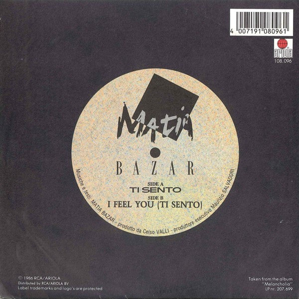 Matia Bazar : Ti Sento (7", Single)