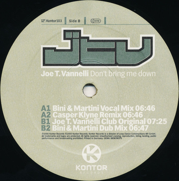 Joe T. Vannelli : Don't Bring Me Down (12")