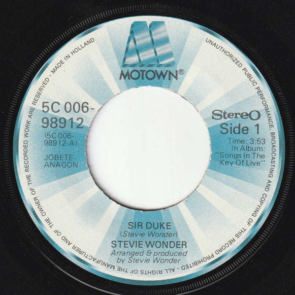 Stevie Wonder : Sir Duke (7", Single, Ora)