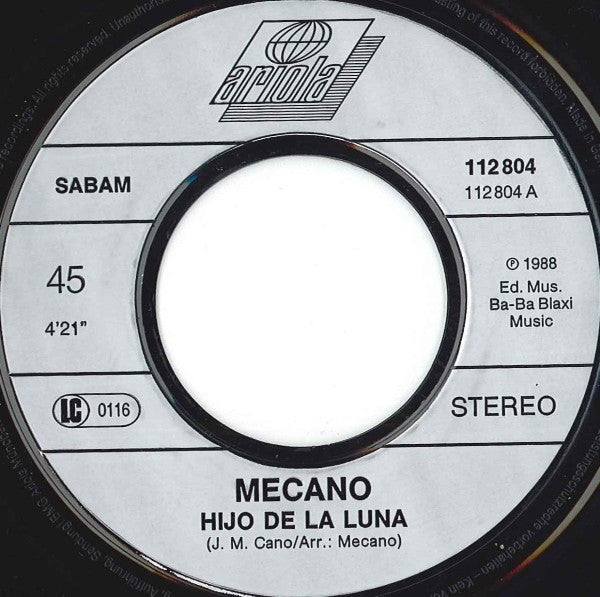 Mecano : Hijo De La Luna / Mujer Contra Mujer (7", Single)