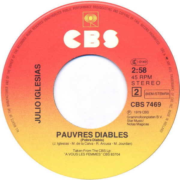 Julio Iglesias : Quiereme Mucho / Pauvres Diables (7", Single)