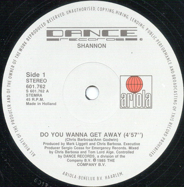Shannon : Do You Wanna Get Away (12")