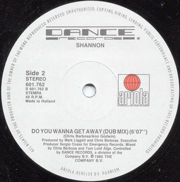 Shannon : Do You Wanna Get Away (12")