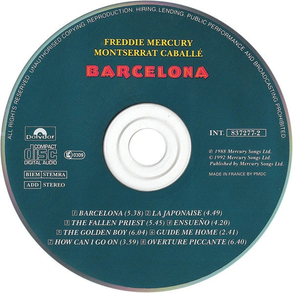Freddie Mercury & Montserrat Caballé : Barcelona (CD, Album, RE)