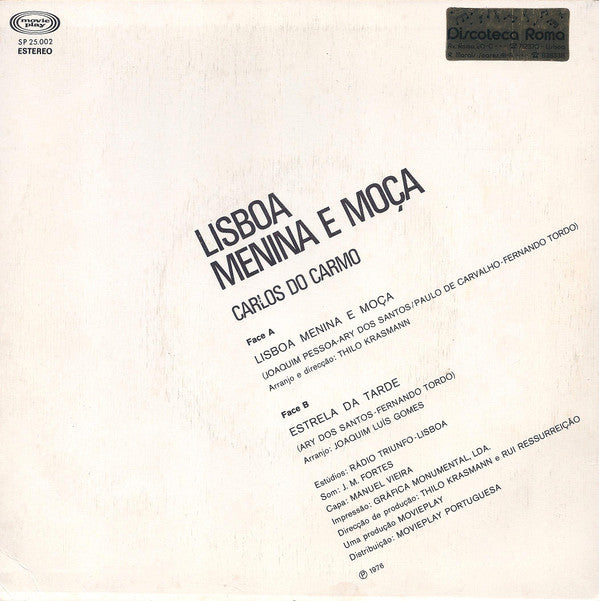 Carlos Do Carmo : Lisboa Menina E Moça (7", Single)