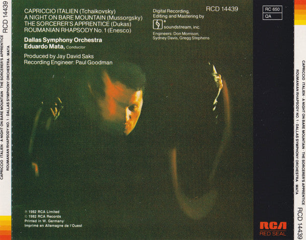 Eduardo Mata, Dallas Symphony Orchestra : Capriccio Italien / A Night On Bare Mountain / The Sorcerer's Apprentice / Roumanian Rhapsody No.1 (CD, Album)