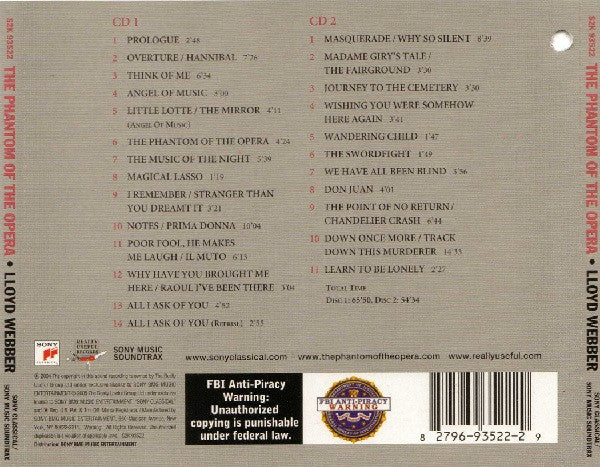 Andrew Lloyd Webber : The Phantom Of The Opera (The Original Motion Picture Soundtrack) (2xCD, Album, Del)
