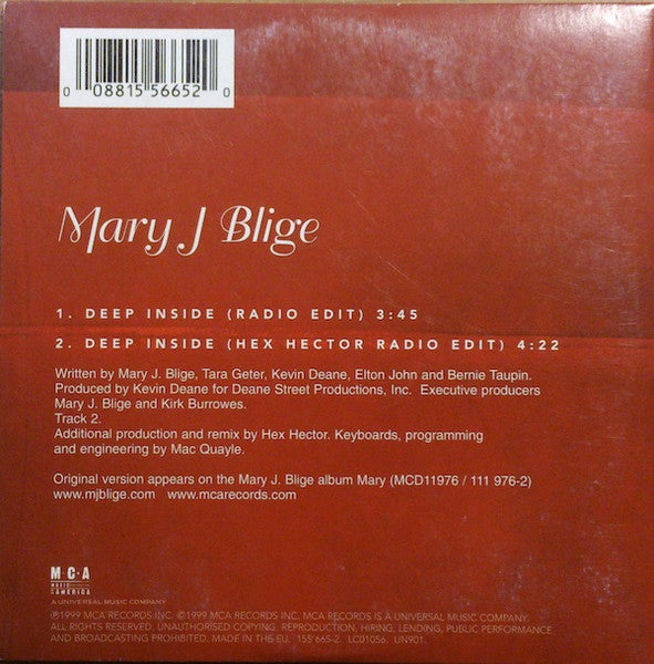 Mary J. Blige : Deep Inside (CD, Single, Car)