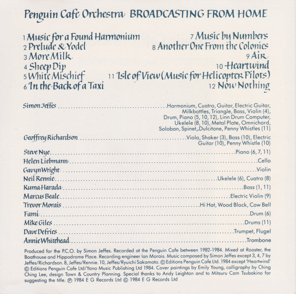 Penguin Cafe Orchestra : Broadcasting From Home (CD, Album, RE)
