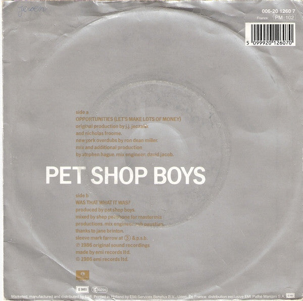 Pet Shop Boys : Opportunities (Let's Make Lots Of Money) (7", Single)