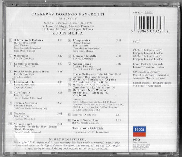 José Carreras, Placido Domingo, Luciano Pavarotti, Zubin Mehta : In Concert (CD, Album, RM)
