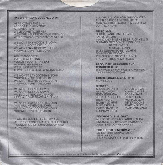 Iren Koster : We Won't Say Goodbye, John (7", Single)