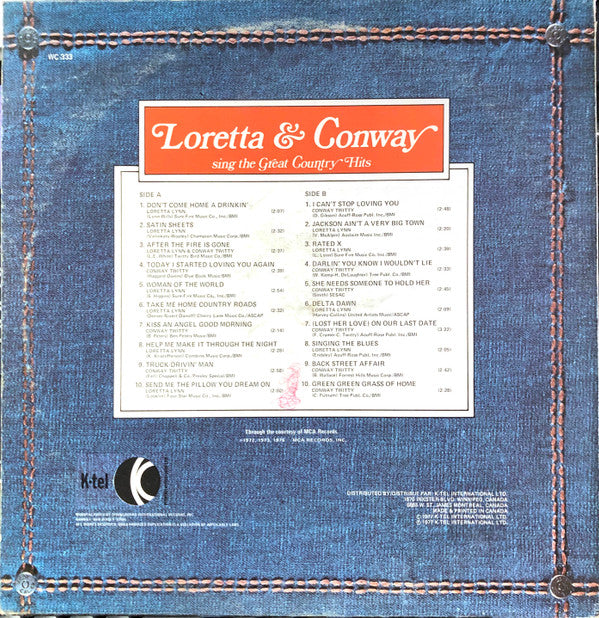 Conway Twitty & Loretta Lynn : Sing The Great Country Hits (LP, Comp)