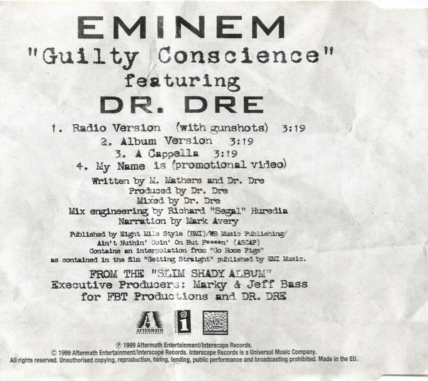 Eminem Featuring Dr. Dre : Guilty Conscience (CD, Single, Enh)