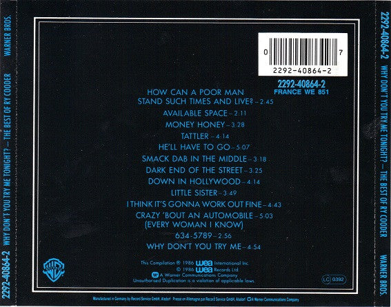 Ry Cooder : Why Don't You Try Me Tonight? – The Best Of Ry Cooder (CD, Comp, RM)
