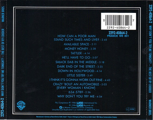 Ry Cooder : Why Don't You Try Me Tonight? – The Best Of Ry Cooder (CD, Comp, RM)