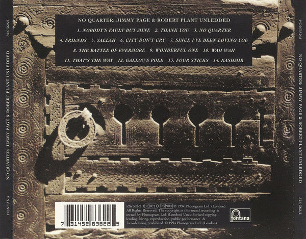 Jimmy Page & Robert Plant : No Quarter: Jimmy Page & Robert Plant Unledded (CD, Album)
