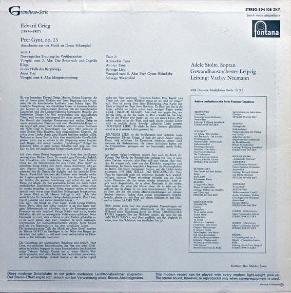 Edvard Grieg, Václav Neumann, Adele Stolte, Gewandhausorchester Leipzig : Musik Zu Ibsens Peer Gynt (LP)