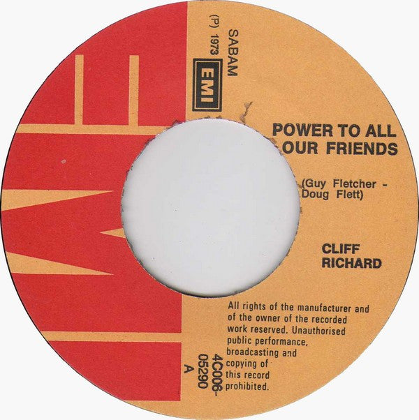 Cliff Richard : Power To All Our Friends (7", Single)