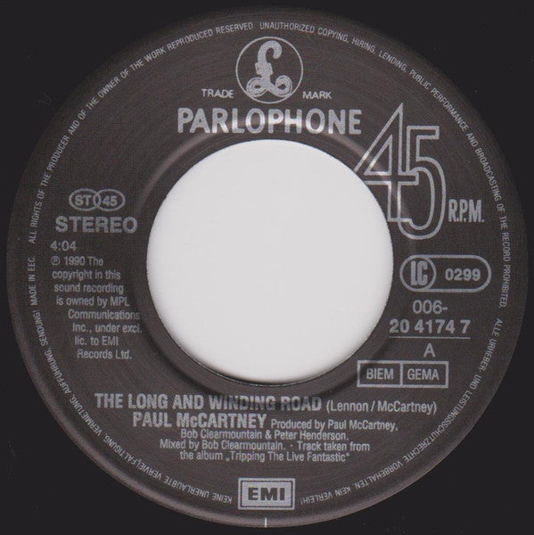 Paul McCartney : The Long And Winding Road (7", Single)