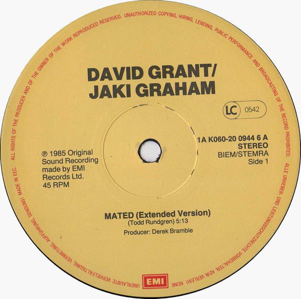 David Grant & Jaki Graham : Mated (Extended Version) (12")