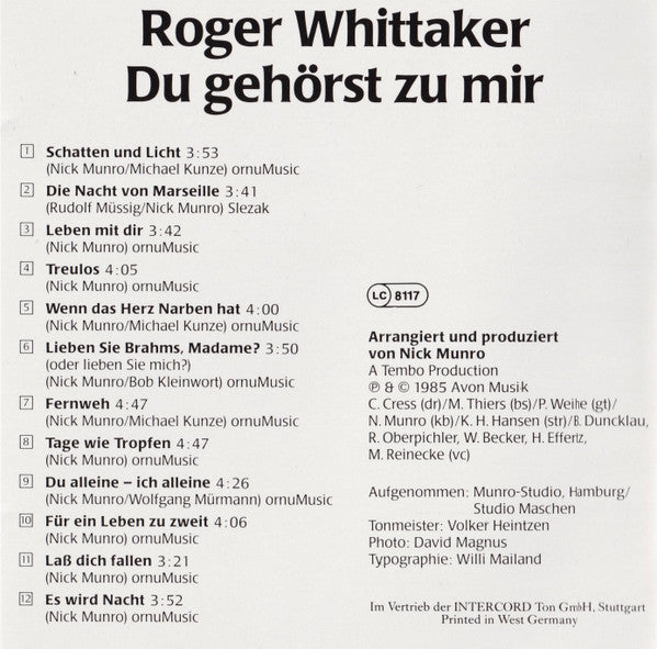 Roger Whittaker : Du Gehörst Zu Mir (CD, Album)