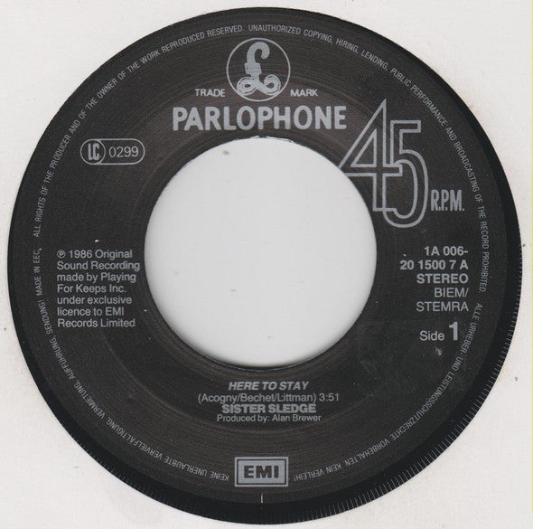 Sister Sledge / Joe Cruz : Here To Stay ("Playing For Keeps" Anthem) (7")