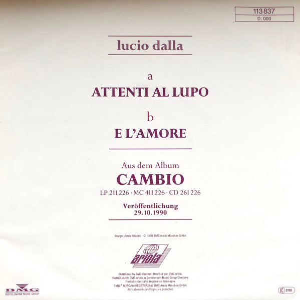 Lucio Dalla : Attenti Al Lupo (7", Single, Promo)