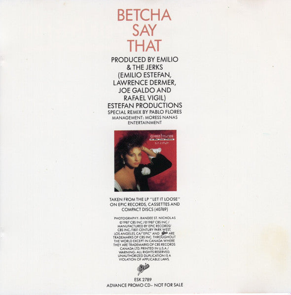 Miami Sound Machine : Betcha Say That (CD, Advance, Single, Promo)