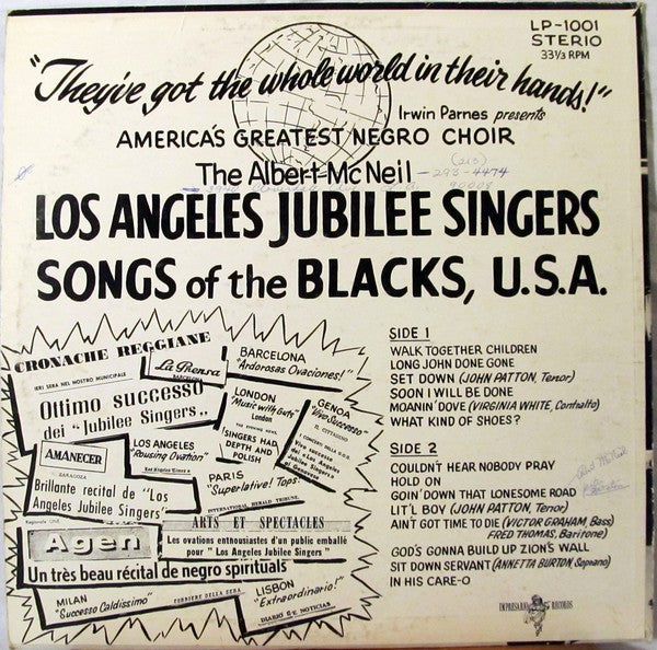 The Los Angeles Jubilee Singers : Songs Of The Blacks, U.S.A. (LP, Album)