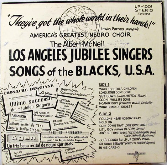 The Los Angeles Jubilee Singers : Songs Of The Blacks, U.S.A. (LP, Album)