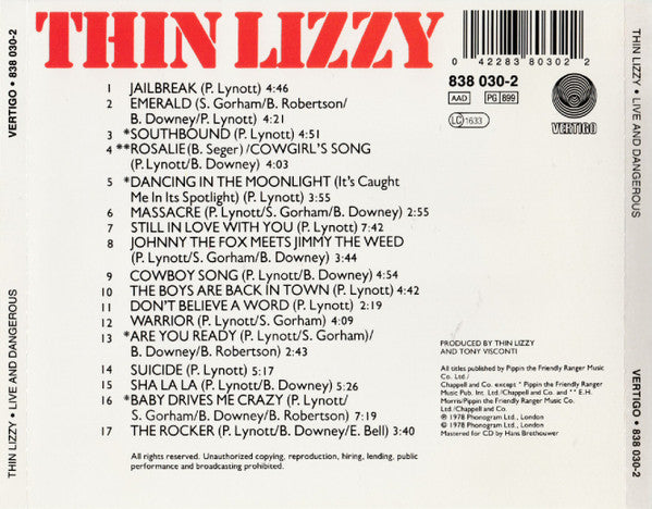Thin Lizzy : Live And Dangerous (CD, Album, RE)