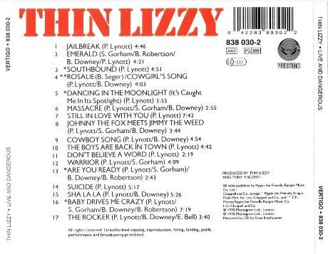 Thin Lizzy : Live And Dangerous (CD, Album, RE)