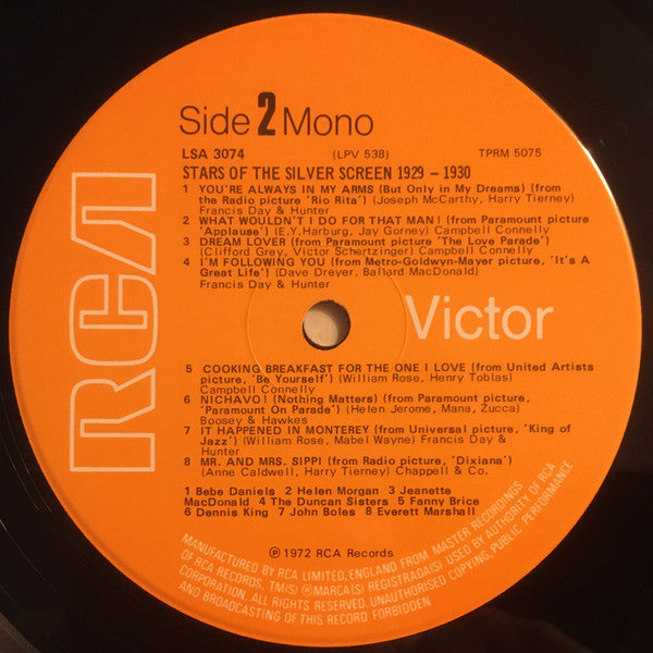 Various : Stars Of The Silver Screen, 1929-1930 (LP, Comp, Mono, RE)