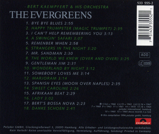 Bert Kaempfert & His Orchestra : The Evergreens (CD, Comp)