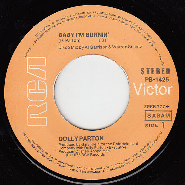 Dolly Parton : Baby I'm Burnin'  (7", Single)