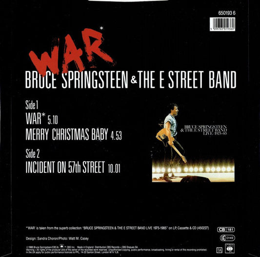 Bruce Springsteen & The E-Street Band : War (12", Single, Dam)