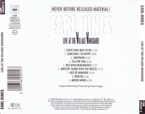 Earl Hines : Live At The Village Vanguard (CD, Album)