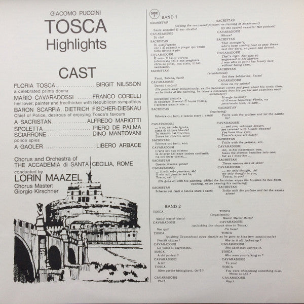 Giacomo Puccini, Birgit Nilsson, Franco Corelli, Dietrich Fischer-Dieskau, Orchestra Dell'Accademia Nazionale di Santa Cecilia & Coro dell'Accademia Nazionale di Santa Cecilia, Lorin Maazel : Tosca - Highlights (LP)