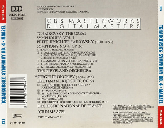 Pyotr Ilyich Tchaikovsky / Sergei Prokofiev - Lorin Maazel, The Cleveland Orchestra / Orchestre National de France : Tchaikovsky: The Great Symphonies, Vol. III (CD, Comp)