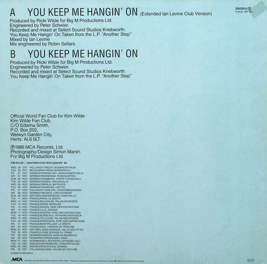 Kim Wilde : You Keep Me Hangin' On (Extended Ian Levine Club Version) (12", Maxi)