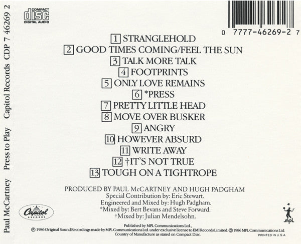Paul McCartney : Press To Play (CD, Album)