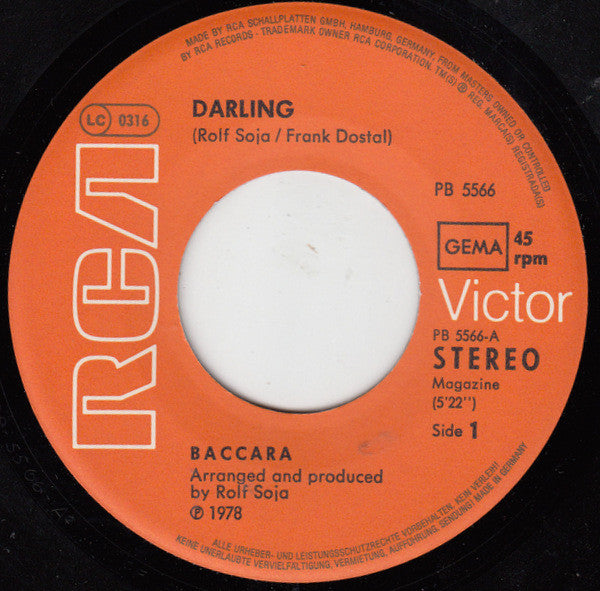 Baccara : Darling (7", Single)