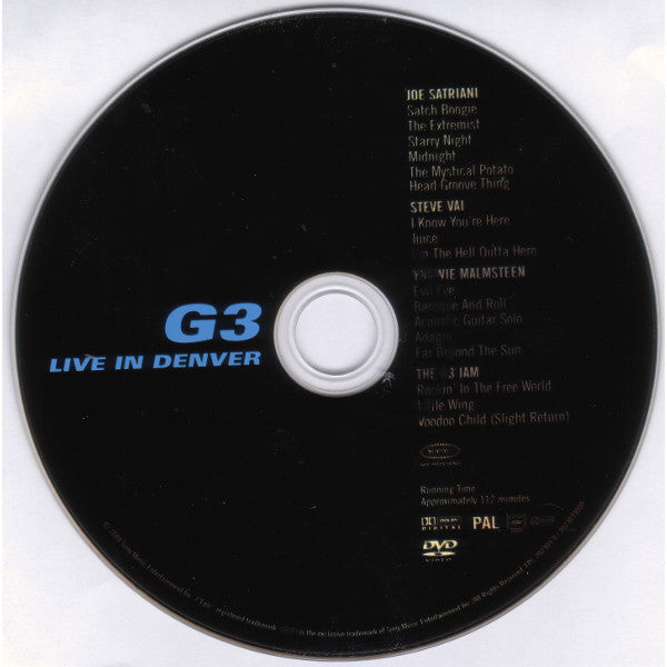 G3 (6), Joe Satriani, Steve Vai, Yngwie Malmsteen : G3 - Live In Denver (DVD-V, Multichannel, PAL)