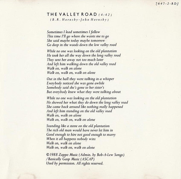 Bruce Hornsby And The Range : The Valley Road (CD, Promo)